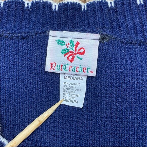 Vintage Grandma Christmas Wreath Sweater Cardigan Nutcracker Large 90's - Picture 5 of 7
